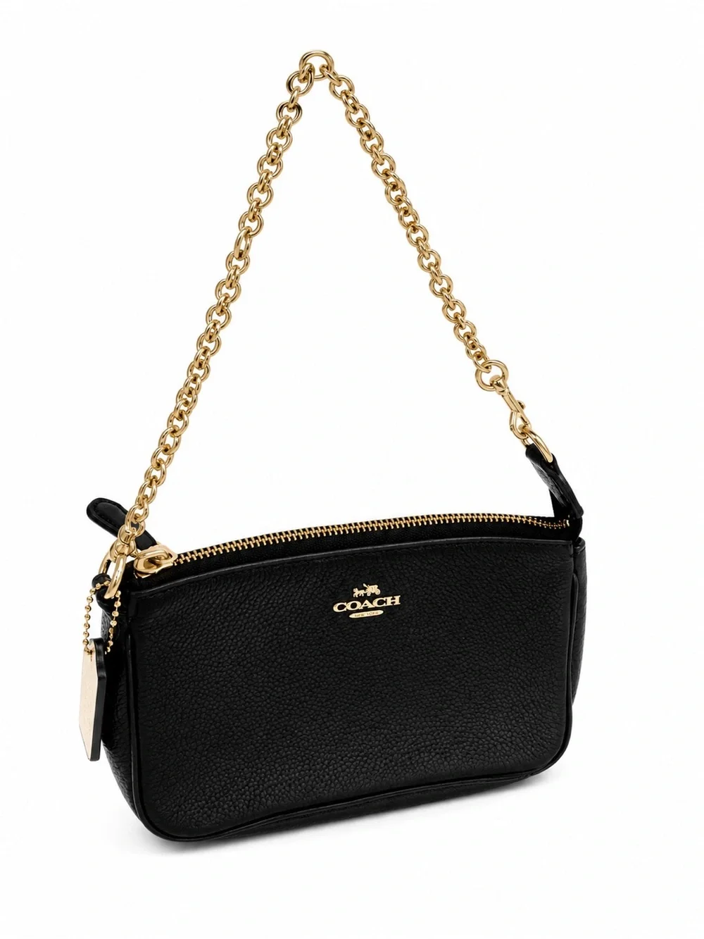 Coach Black Pebbled Leather Chain Wristlet/Shoulder Bag with Gold Hardware